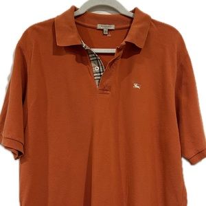 Burberry Orange Embroidered Logo Polo Shirt Size LG Classic Fit